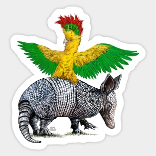 Parrot Riding Baby Armadillo Sticker